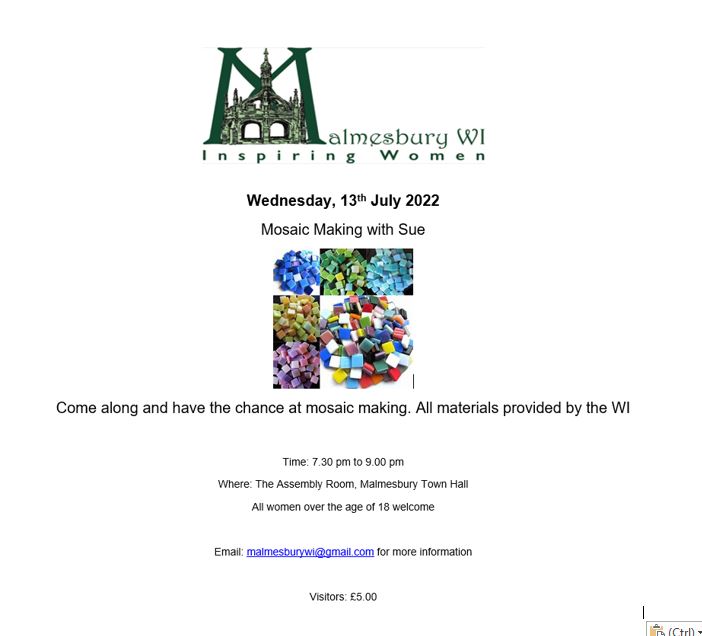Malmesbury WI July Meeting - Mosaic Making with Sue